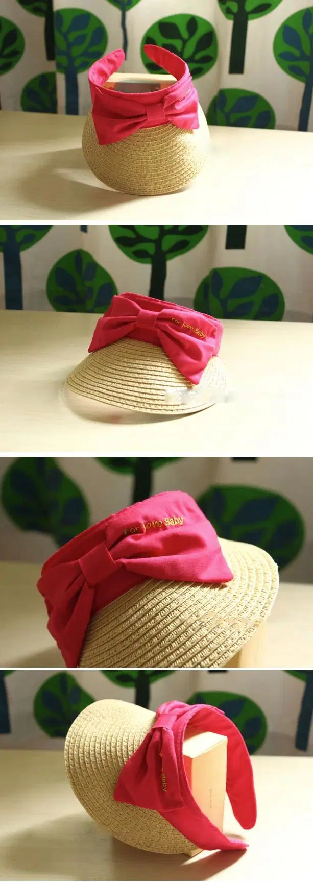 New Fashion Outdoor Bow Cute Children Straw Woven Empty Top Hat